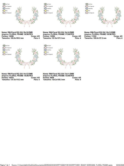 Monogram Floral Frame embroidery design - Roses and Flowers Frame machine embroidery pattern - Floral wreath garland file - Instant download pes jef - Marcia Embroidery