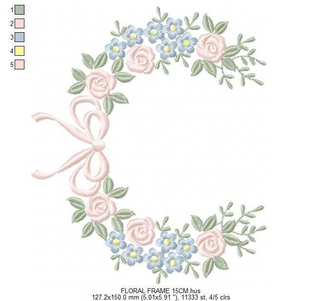 Monogram Floral Frame embroidery design - Roses and Flowers Frame machine embroidery pattern - Floral wreath garland file - Instant download pes jef - Marcia Embroidery