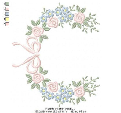 Monogram Floral Frame embroidery design - Roses and Flowers Frame machine embroidery pattern - Floral wreath garland file - Instant download pes jef - Marcia Embroidery