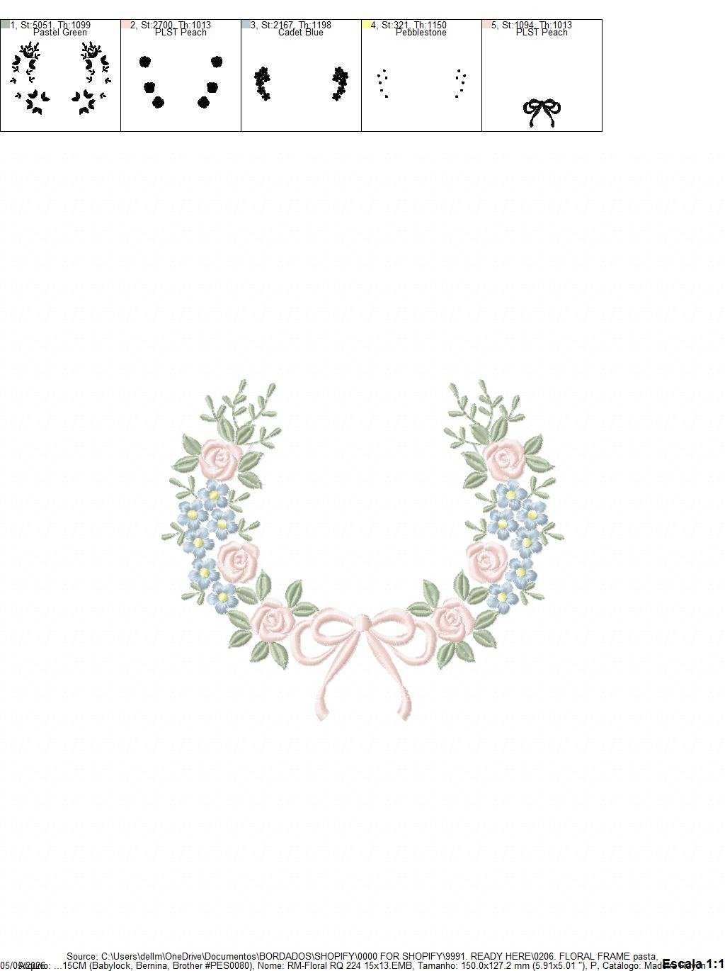 Monogram Floral Frame embroidery design - Roses and Flowers Frame machine embroidery pattern - Floral wreath garland file - Instant download pes jef - Marcia Embroidery