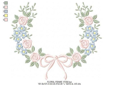 Monogram Floral Frame embroidery design - Roses and Flowers Frame machine embroidery pattern - Floral wreath garland file - Instant download pes jef - Marcia Embroidery