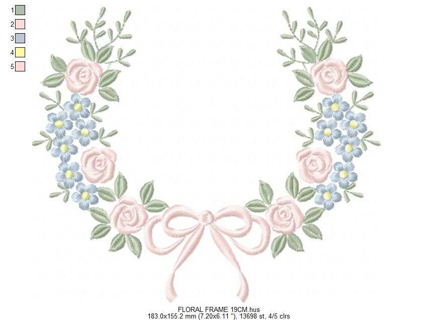 Monogram Floral Frame embroidery design - Roses and Flowers Frame machine embroidery pattern - Floral wreath garland file - Instant download pes jef - Marcia Embroidery