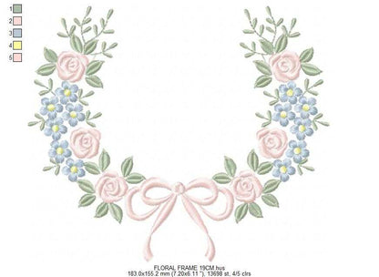 Monogram Floral Frame embroidery design - Roses and Flowers Frame machine embroidery pattern - Floral wreath garland file - Instant download pes jef - Marcia Embroidery