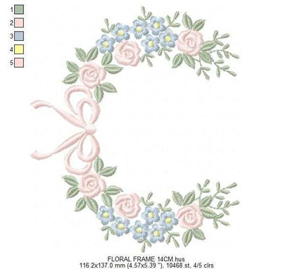 Monogram Floral Frame embroidery design - Roses and Flowers Frame machine embroidery pattern - Floral wreath garland file - Instant download pes jef - Marcia Embroidery