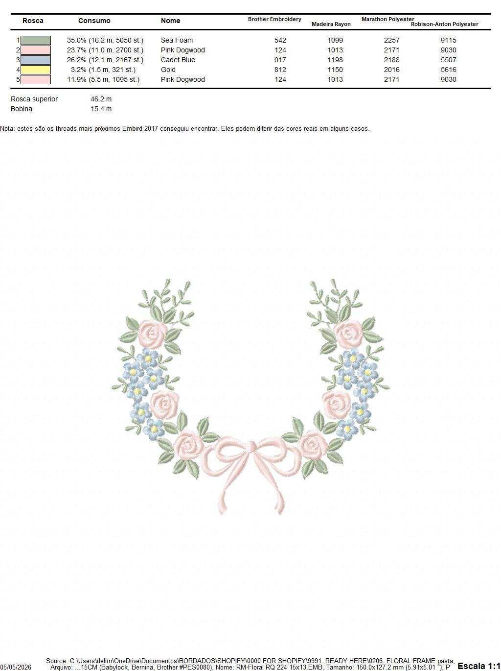 Monogram Floral Frame embroidery design - Roses and Flowers Frame machine embroidery pattern - Floral wreath garland file - Instant download pes jef - Marcia Embroidery