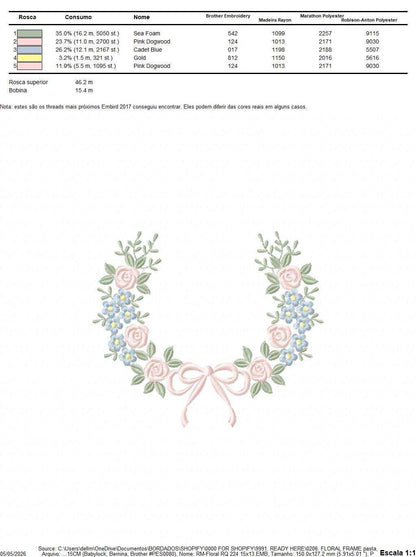 Monogram Floral Frame embroidery design - Roses and Flowers Frame machine embroidery pattern - Floral wreath garland file - Instant download pes jef - Marcia Embroidery