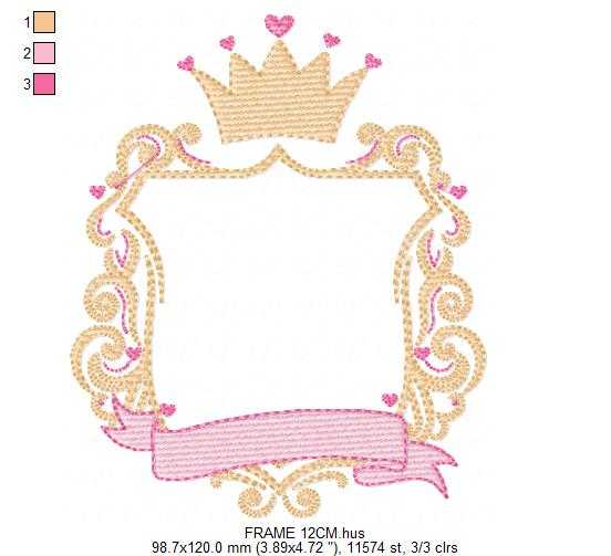 Monogram Frame embroidery design - Baby Girl Frame with Crown machine embroidery pattern - Instant digital download pes jef - Marcia Embroidery