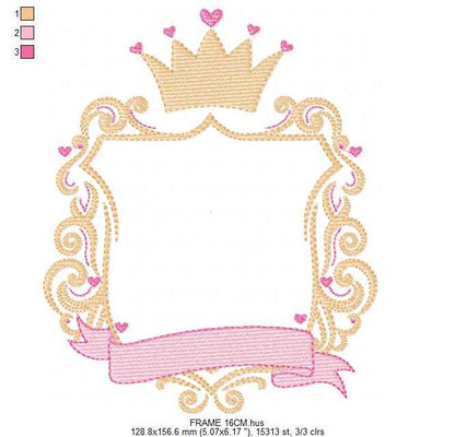 Monogram Frame embroidery design - Baby Girl Frame with Crown machine embroidery pattern - Instant digital download pes jef - Marcia Embroidery