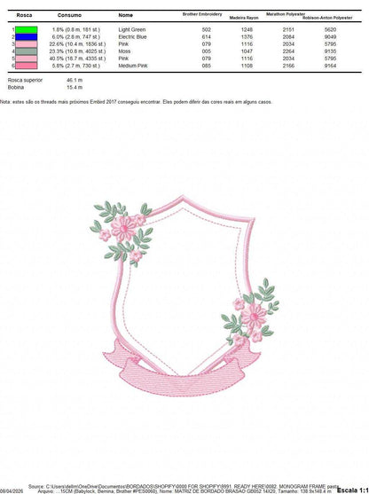 Monogram Frame embroidery design - Floral Frame machine embroidery pattern - Kitchen Tea Towel file - Instant digital - Marcia Embroidery