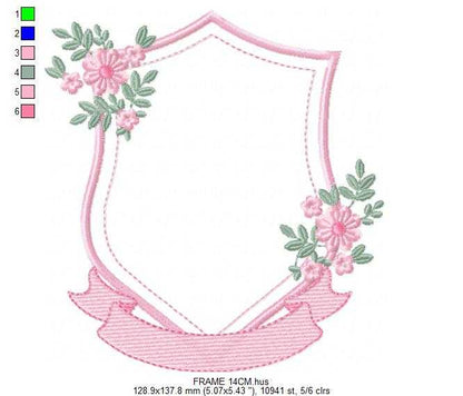 Monogram Frame embroidery design - Floral Frame machine embroidery pattern - Kitchen Tea Towel file - Instant digital - Marcia Embroidery