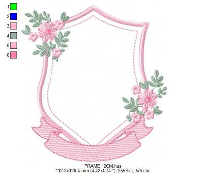 Monogram Frame embroidery design - Floral Frame machine embroidery pattern - Kitchen Tea Towel file - Instant digital - Marcia Embroidery