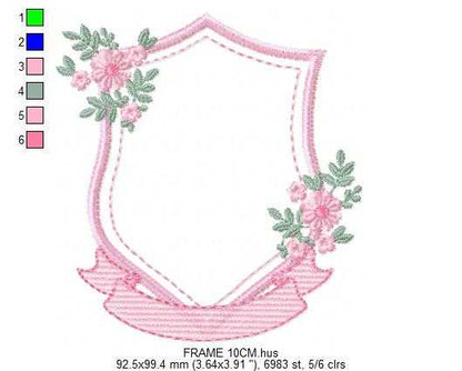 Monogram Frame embroidery design - Floral Frame machine embroidery pattern - Kitchen Tea Towel file - Instant digital - Marcia Embroidery