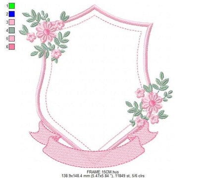 Monogram Frame embroidery design - Floral Frame machine embroidery pattern - Kitchen Tea Towel file - Instant digital - Marcia Embroidery