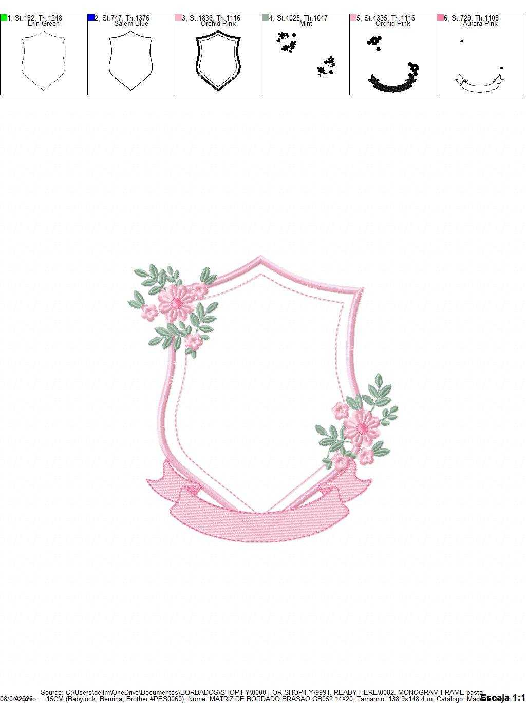 Monogram Frame embroidery design - Floral Frame machine embroidery pattern - Kitchen Tea Towel file - Instant digital - Marcia Embroidery