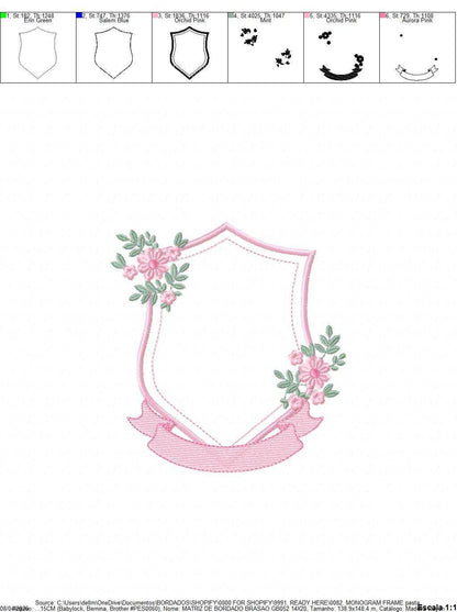 Monogram Frame embroidery design - Floral Frame machine embroidery pattern - Kitchen Tea Towel file - Instant digital - Marcia Embroidery