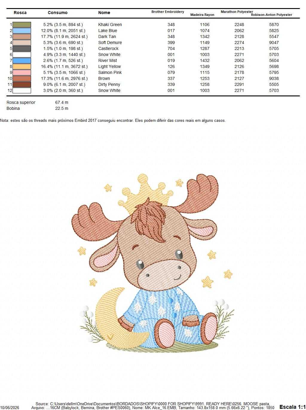 Moose embroidery design - Elk with crown moon and stars machine embroidery pattern - Baby Boy with pajamas file - Instant digital download pes jef dst - Marcia Embroidery