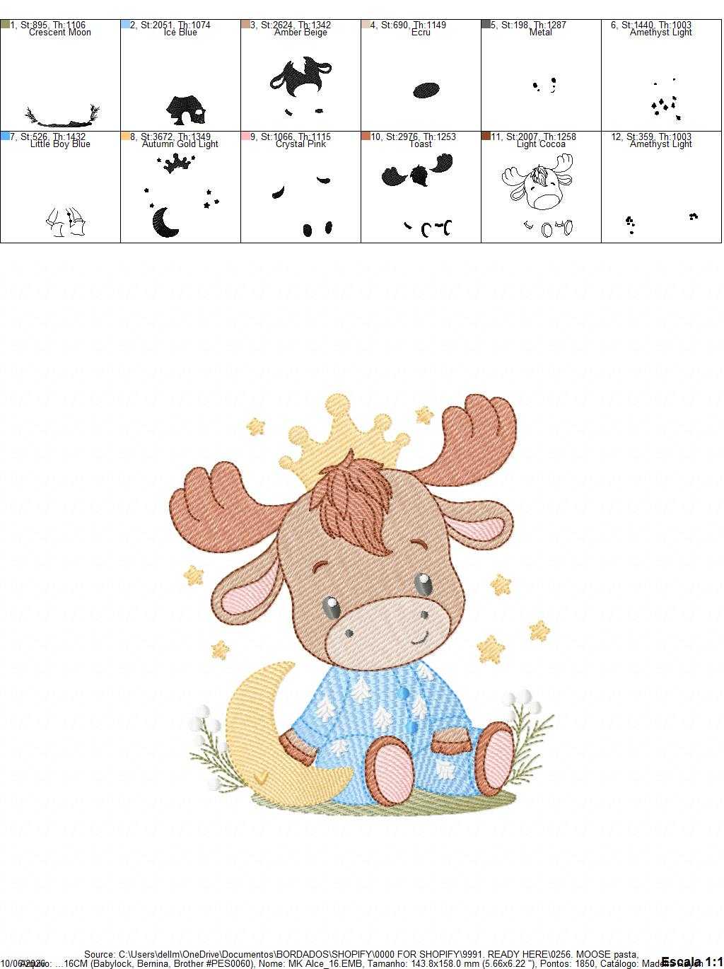 Moose embroidery design - Elk with crown moon and stars machine embroidery pattern - Baby Boy with pajamas file - Instant digital download pes jef dst - Marcia Embroidery