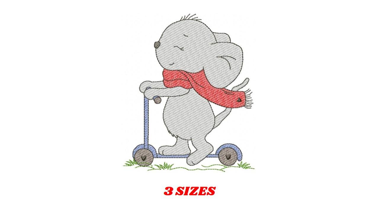 Mouse embroidery designs - Baby boy mouse with Scooter machine embroidery pattern - Cute sweet delicate mouse - Instant download digital pes - Marcia Embroidery