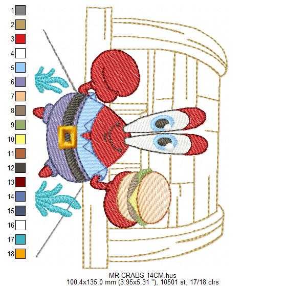 Mr Crabs embroidery design - SpongeBob SquarePants cartoon machine embroidery pattern - Baby boy and girl file - Instant digital download pes jef dst - Marcia Embroidery