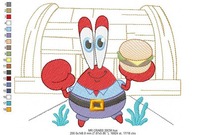 Mr Crabs embroidery design - SpongeBob SquarePants cartoon machine embroidery pattern - Baby boy and girl file - Instant digital download pes jef dst - Marcia Embroidery