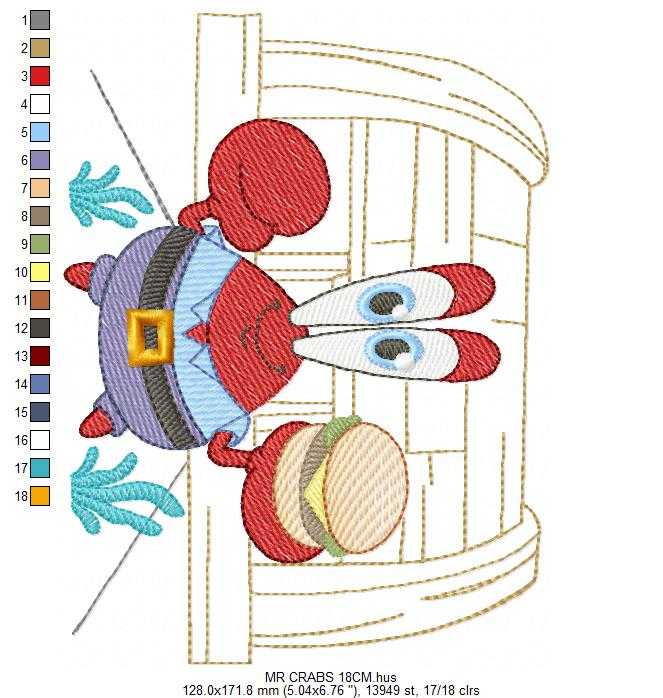 Mr Crabs embroidery design - SpongeBob SquarePants cartoon machine embroidery pattern - Baby boy and girl file - Instant digital download pes jef dst - Marcia Embroidery