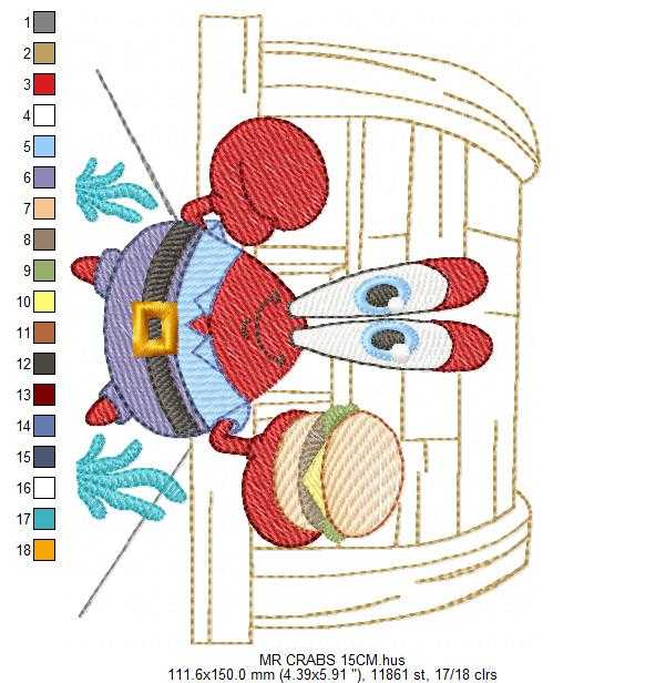 Mr Crabs embroidery design - SpongeBob SquarePants cartoon machine embroidery pattern - Baby boy and girl file - Instant digital download pes jef dst - Marcia Embroidery