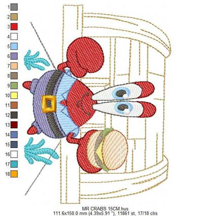 Mr Crabs embroidery design - SpongeBob SquarePants cartoon machine embroidery pattern - Baby boy and girl file - Instant digital download pes jef dst - Marcia Embroidery