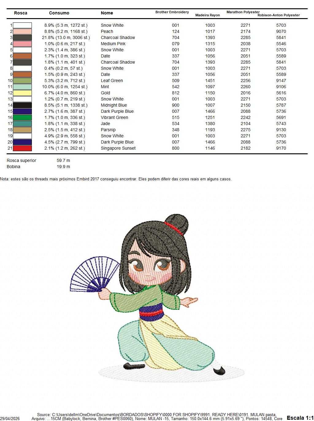 Mulan embroidery design - Disney Princess machine embroidery pattern - Baby girl file - Instant digital download pes jef dst - Marcia Embroidery