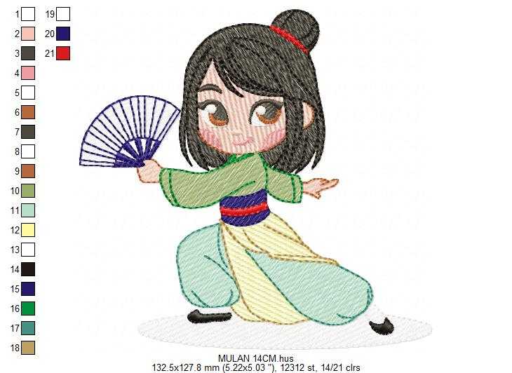 Mulan embroidery design - Disney Princess machine embroidery pattern - Baby girl file - Instant digital download pes jef dst - Marcia Embroidery