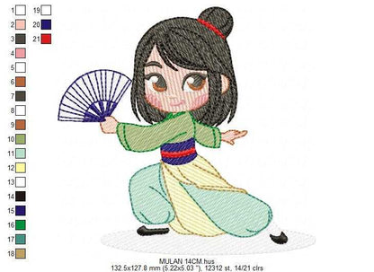 Mulan embroidery design - Disney Princess machine embroidery pattern - Baby girl file - Instant digital download pes jef dst - Marcia Embroidery