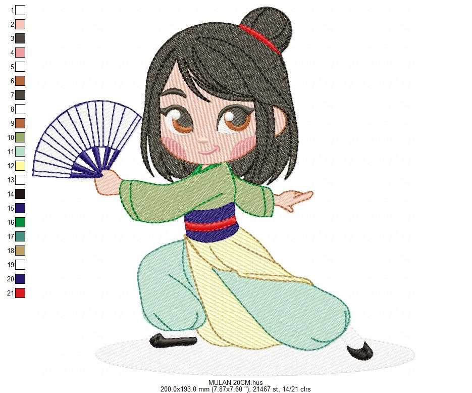 Mulan embroidery design - Disney Princess machine embroidery pattern - Baby girl file - Instant digital download pes jef dst - Marcia Embroidery