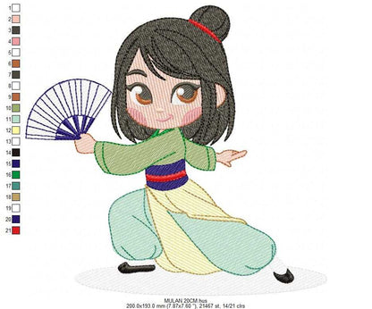 Mulan embroidery design - Disney Princess machine embroidery pattern - Baby girl file - Instant digital download pes jef dst - Marcia Embroidery