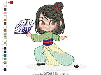 Mulan embroidery design - Disney Princess machine embroidery pattern - Baby girl file - Instant digital download pes jef dst - Marcia Embroidery