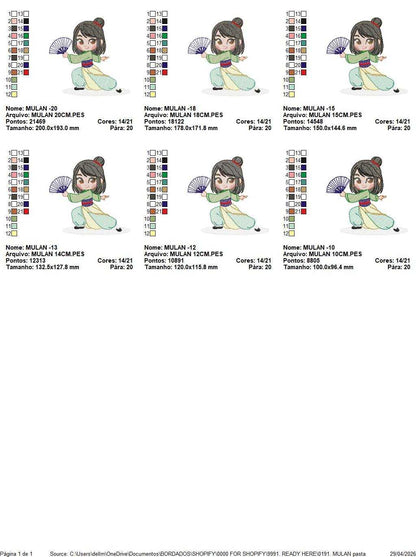 Mulan embroidery design - Disney Princess machine embroidery pattern - Baby girl file - Instant digital download pes jef dst - Marcia Embroidery