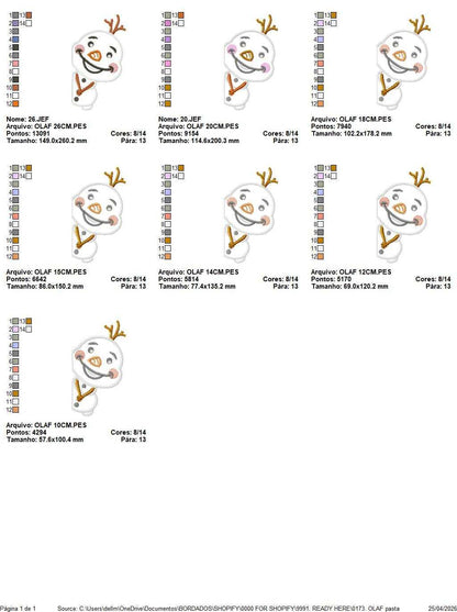 Olaf embroidery design - Frozen Disney Princess machine embroidery pattern - Baby boy and girl file - Instant digital download pes jef - Marcia Embroidery