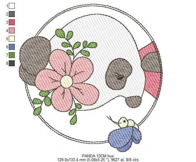 Panda embroidery design - Animal Frame with Flower machine embroidery pattern - Baby girl file - Panda frame - Instant digital download pes jef - Marcia Embroidery