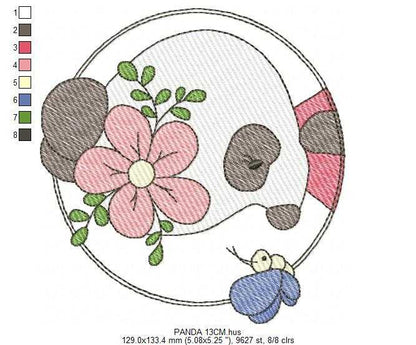 Panda embroidery design - Animal Frame with Flower machine embroidery pattern - Baby girl file - Panda frame - Instant digital download pes jef - Marcia Embroidery