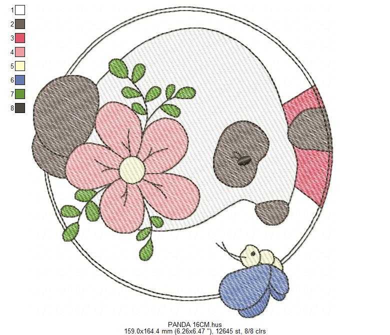 Panda embroidery design - Animal Frame with Flower machine embroidery pattern - Baby girl file - Panda frame - Instant digital download pes jef - Marcia Embroidery