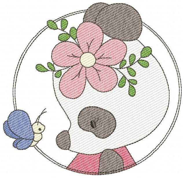 Panda embroidery design - Animal Frame with Flower machine embroidery pattern - Baby girl file - Panda frame - Instant digital download pes jef - Marcia Embroidery