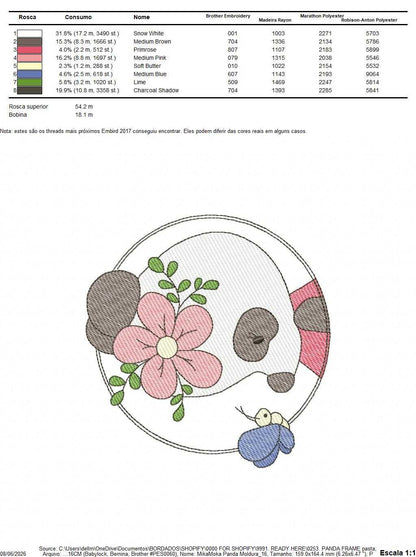 Panda embroidery design - Animal Frame with Flower machine embroidery pattern - Baby girl file - Panda frame - Instant digital download pes jef - Marcia Embroidery