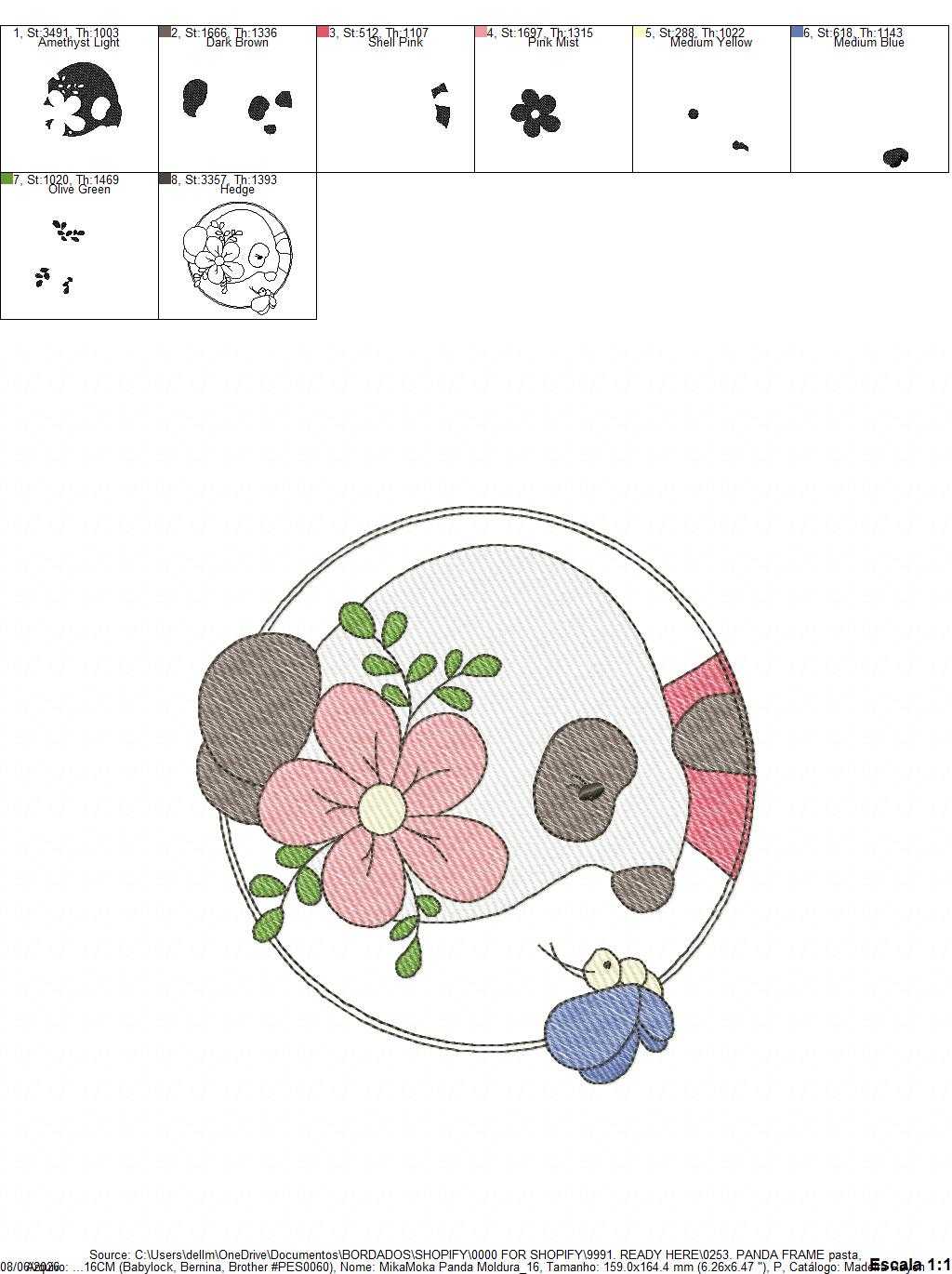 Panda embroidery design - Animal Frame with Flower machine embroidery pattern - Baby girl file - Panda frame - Instant digital download pes jef - Marcia Embroidery