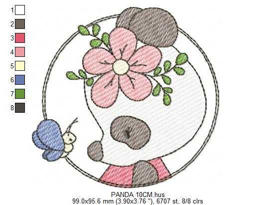 Panda embroidery design - Animal Frame with Flower machine embroidery pattern - Baby girl file - Panda frame - Instant digital download pes jef - Marcia Embroidery