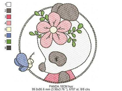 Panda embroidery design - Animal Frame with Flower machine embroidery pattern - Baby girl file - Panda frame - Instant digital download pes jef - Marcia Embroidery