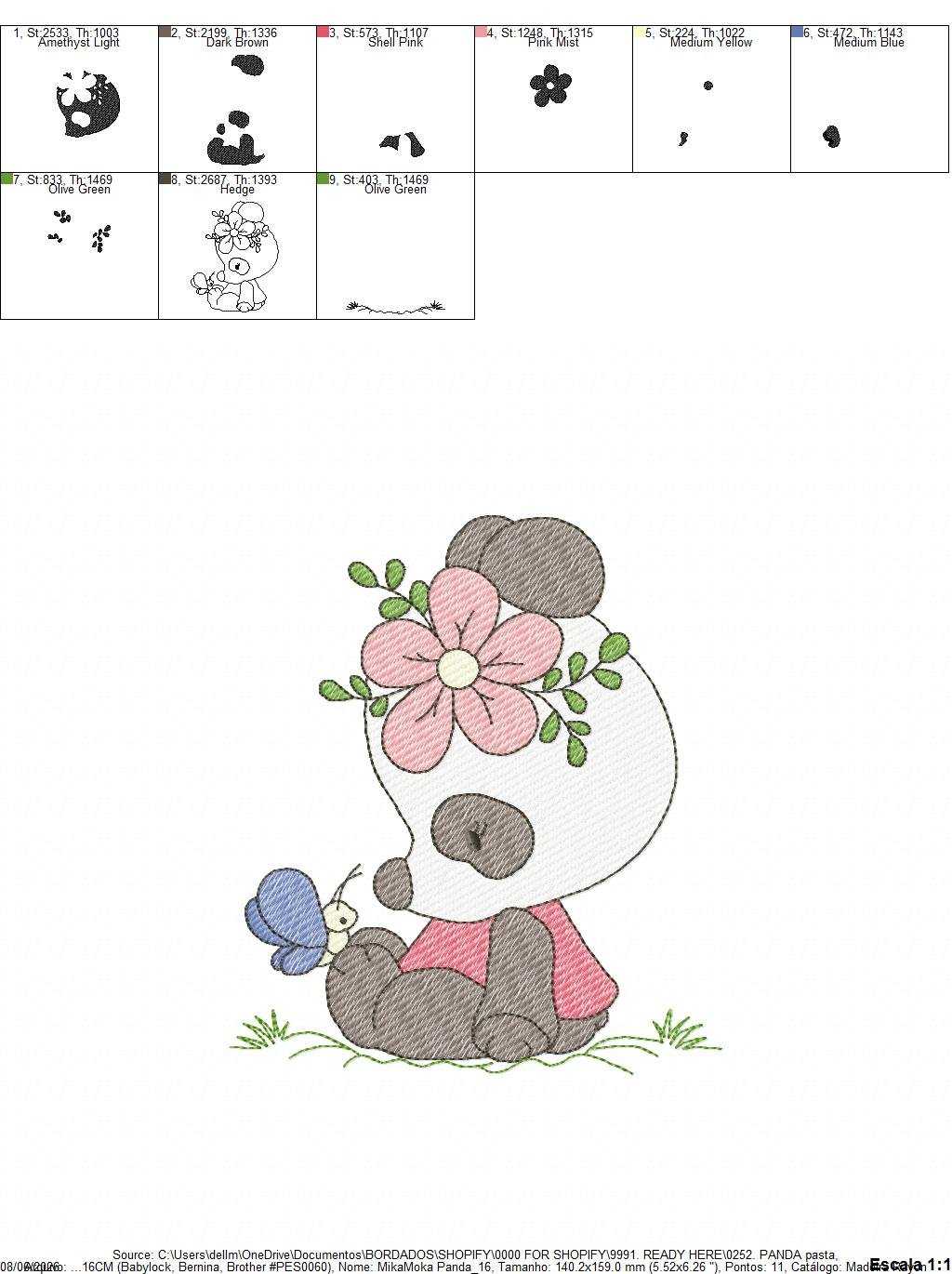 Panda embroidery design - Animal with flower and butterfly machine embroidery pattern - Baby girl file - Instant digital download pes jef dst - Marcia Embroidery