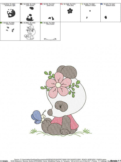 Panda embroidery design - Animal with flower and butterfly machine embroidery pattern - Baby girl file - Instant digital download pes jef dst - Marcia Embroidery