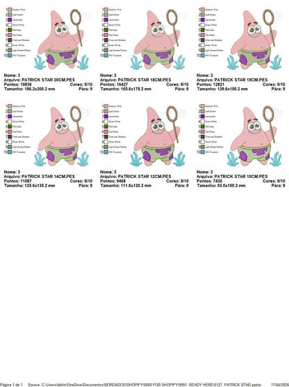 Patrick Star embroidery designs - SpongeBob SquarePants Cartoon machine embroidery pattern - Baby Girl and Boy file - Instant digital download pes jef - Marcia Embroidery