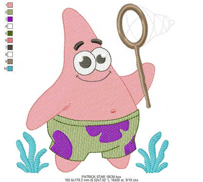 Patrick Star embroidery designs - SpongeBob SquarePants Cartoon machine embroidery pattern - Baby Girl and Boy file - Instant digital download pes jef - Marcia Embroidery