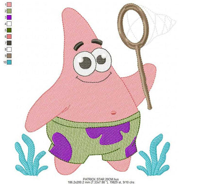 Patrick Star embroidery designs - SpongeBob SquarePants Cartoon machine embroidery pattern - Baby Girl and Boy file - Instant digital download pes jef - Marcia Embroidery