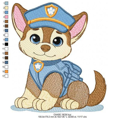 Paw Patrol embroidery design - Dog Chase machine embroidery patterns - Baby Girl Boy file - Instant digital download pes jef dst exp hus vp3 - Zuma Chase Rubble Skye Marshall Everest Ryder Rocky - Marcia Embroidery