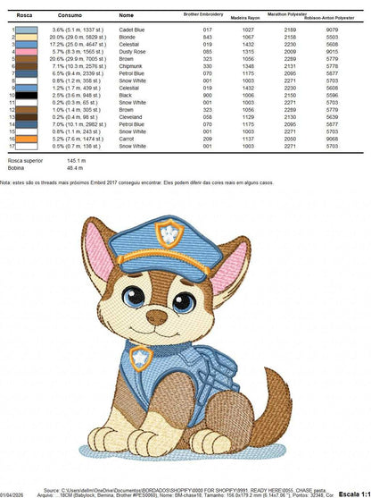 Paw Patrol embroidery design - Dog Chase machine embroidery patterns - Baby Girl Boy file - Instant digital download pes jef dst exp hus vp3 - Zuma Chase Rubble Skye Marshall Everest Ryder Rocky - Marcia Embroidery